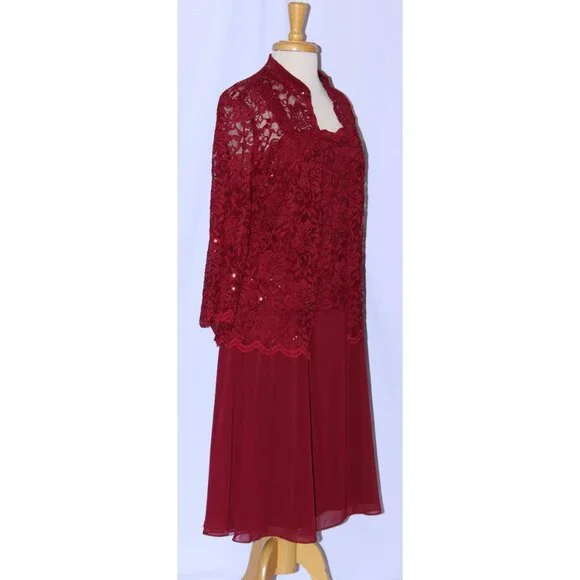 NWOT Fanny #1820 Short Lace and Chiffon Mothers Formal Dress-Size XL-BURGUNDY - Picture 4 of 8